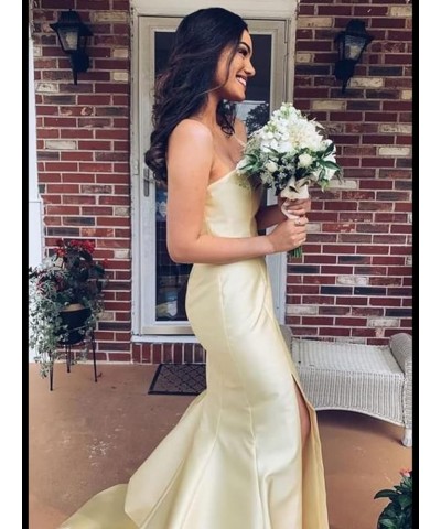 Women's Mermaid Strapless Split Long Prom Dresses Evening Gowns Light Yellow $31.98 Dresses