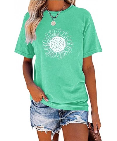 Womens Cute Sunflower Graphic Printed Tee Shirts Vintage Short Sleeve Cotton Shirts Tops Green $11.99 T-Shirts