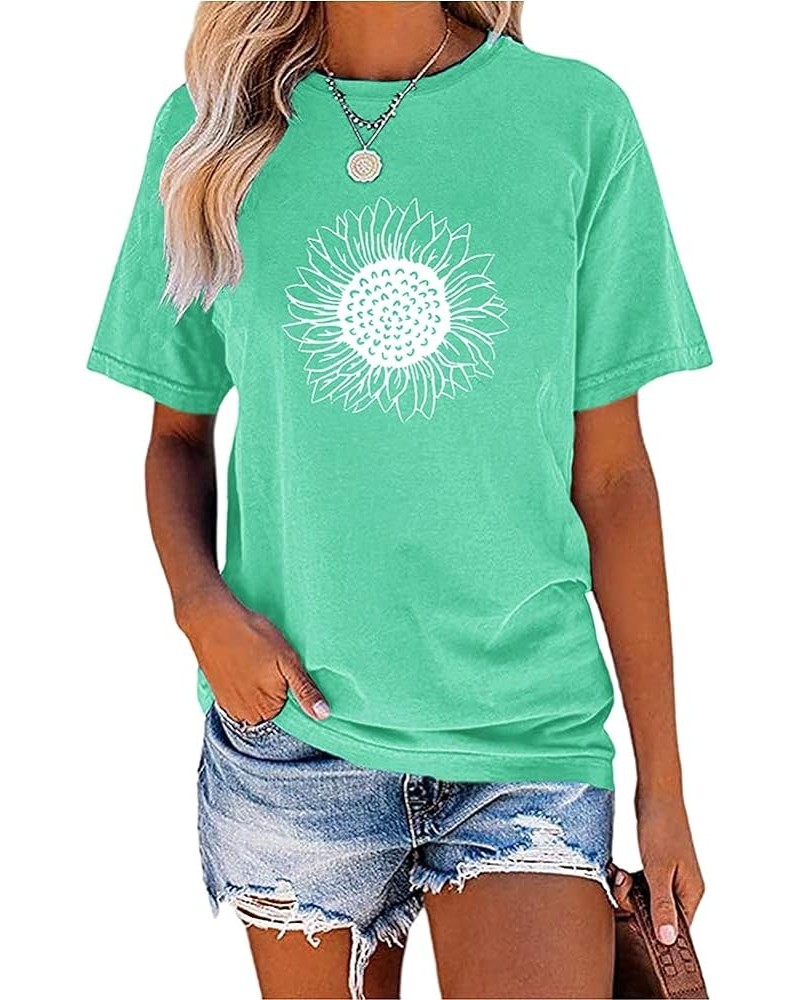 Womens Cute Sunflower Graphic Printed Tee Shirts Vintage Short Sleeve Cotton Shirts Tops Green $11.99 T-Shirts