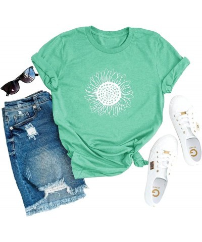 Womens Cute Sunflower Graphic Printed Tee Shirts Vintage Short Sleeve Cotton Shirts Tops Green $11.99 T-Shirts