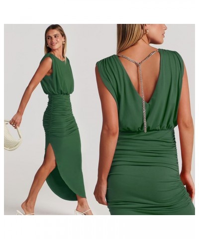 Women 2023 Summer Sleeveless Cocktail Dress Ruch Bodycon High Waist Asymmetrical Hem Slit Party Maxi Dresses Green $17.15 Dre...