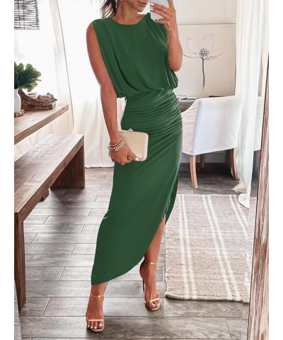 Women 2023 Summer Sleeveless Cocktail Dress Ruch Bodycon High Waist Asymmetrical Hem Slit Party Maxi Dresses Green $17.15 Dre...