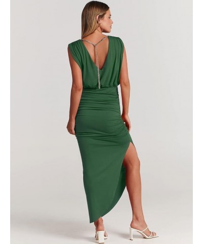 Women 2023 Summer Sleeveless Cocktail Dress Ruch Bodycon High Waist Asymmetrical Hem Slit Party Maxi Dresses Green $17.15 Dre...