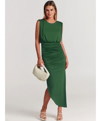 Women 2023 Summer Sleeveless Cocktail Dress Ruch Bodycon High Waist Asymmetrical Hem Slit Party Maxi Dresses Green $17.15 Dre...