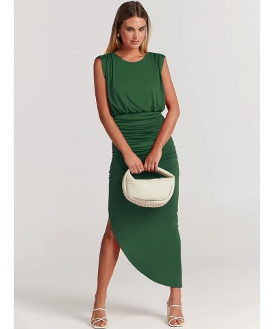 Women 2023 Summer Sleeveless Cocktail Dress Ruch Bodycon High Waist Asymmetrical Hem Slit Party Maxi Dresses Green $17.15 Dre...