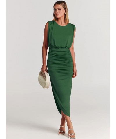 Women 2023 Summer Sleeveless Cocktail Dress Ruch Bodycon High Waist Asymmetrical Hem Slit Party Maxi Dresses Green $17.15 Dre...