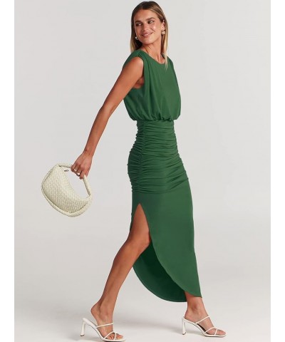 Women 2023 Summer Sleeveless Cocktail Dress Ruch Bodycon High Waist Asymmetrical Hem Slit Party Maxi Dresses Green $17.15 Dre...