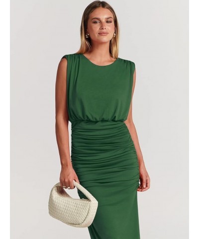 Women 2023 Summer Sleeveless Cocktail Dress Ruch Bodycon High Waist Asymmetrical Hem Slit Party Maxi Dresses Green $17.15 Dre...