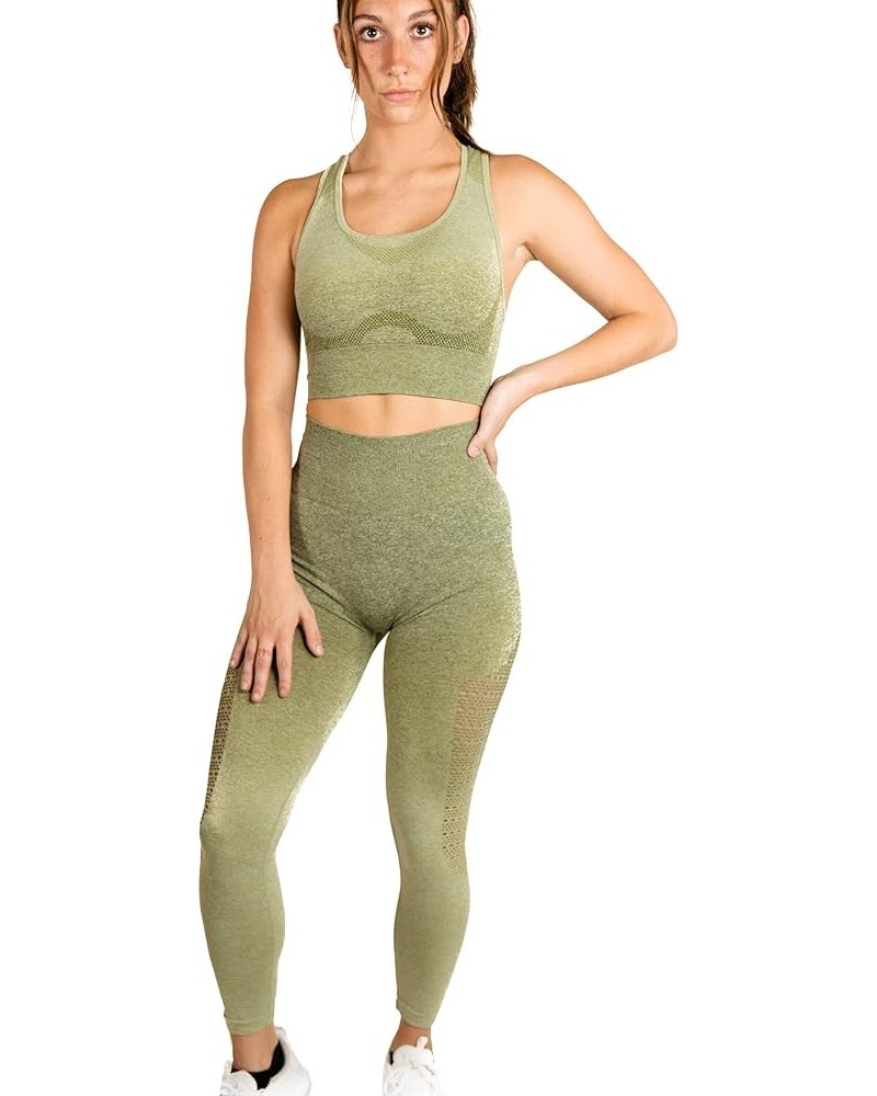 Workout Sets 2 Piece Women's Seamless Sports Bra High Waisted Leggings Outfits for Yoga Running Gym Exercise Ombre Green $19....