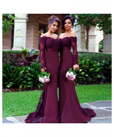 Women's Mermaid Evening Party Gowns Lace Long Sleeve Bridesmaid Dresses Teal $37.60 Dresses