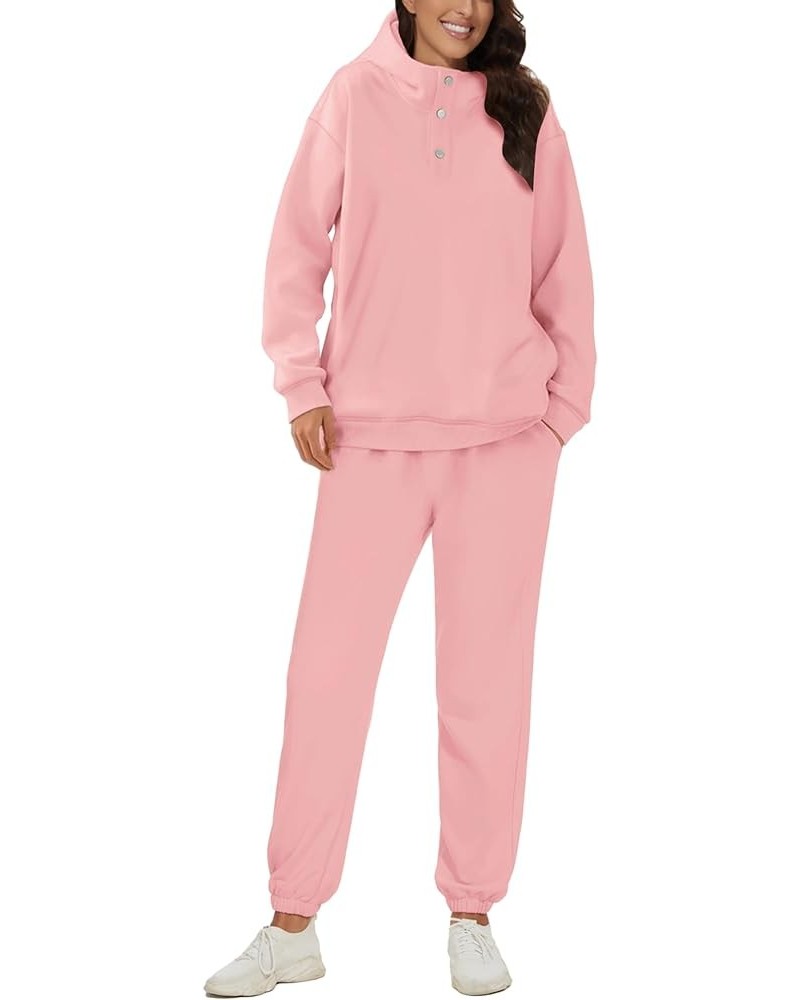 Womens Half Button Pullover Long Sleeve Sweatshirt Jogger Pants Lounge Sets 2 Piece Outfits Sweatsuit with Pockets Pink $25.9...