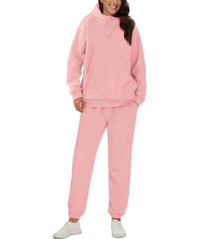 Womens Half Button Pullover Long Sleeve Sweatshirt Jogger Pants Lounge Sets 2 Piece Outfits Sweatsuit with Pockets Pink $25.9...