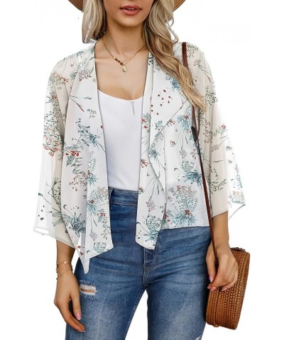 Womens Summer Tops Short Shrugs Kimono Cardigans Casual Chiffon Bolero Jackets Ink Floral on White $10.25 Sweaters