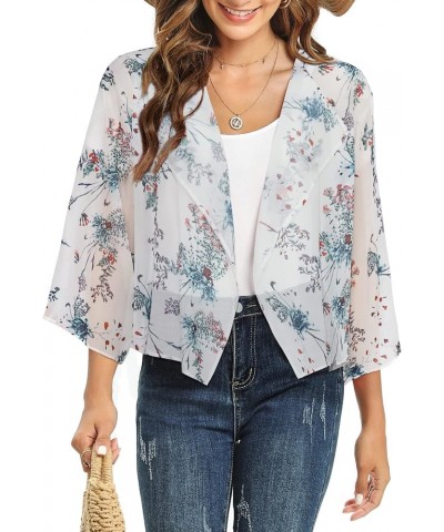 Womens Summer Tops Short Shrugs Kimono Cardigans Casual Chiffon Bolero Jackets Ink Floral on White $10.25 Sweaters