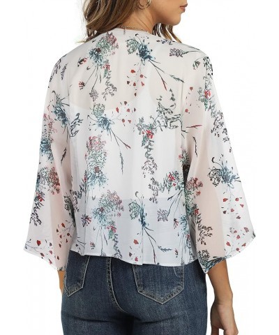 Womens Summer Tops Short Shrugs Kimono Cardigans Casual Chiffon Bolero Jackets Ink Floral on White $10.25 Sweaters