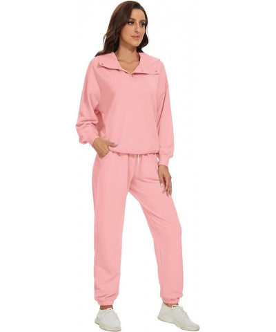 Womens Half Button Pullover Long Sleeve Sweatshirt Jogger Pants Lounge Sets 2 Piece Outfits Sweatsuit with Pockets Pink $25.9...