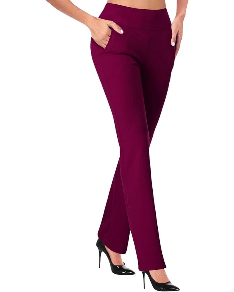 Womens Stretch Boot Cut Pants with Pockets Dressy Casual High Waist Straight Pull On Dress Pants for Women Work Wine $20.15 P...