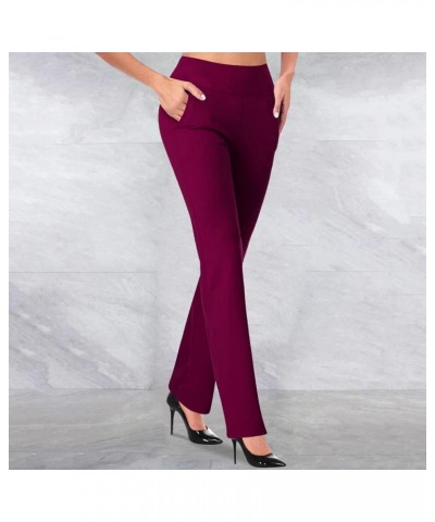 Womens Stretch Boot Cut Pants with Pockets Dressy Casual High Waist Straight Pull On Dress Pants for Women Work Wine $20.15 P...