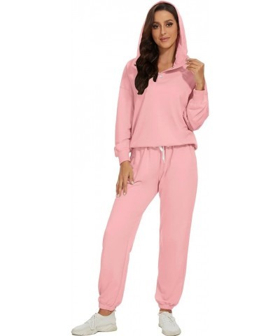 Womens Half Button Pullover Long Sleeve Sweatshirt Jogger Pants Lounge Sets 2 Piece Outfits Sweatsuit with Pockets Pink $25.9...