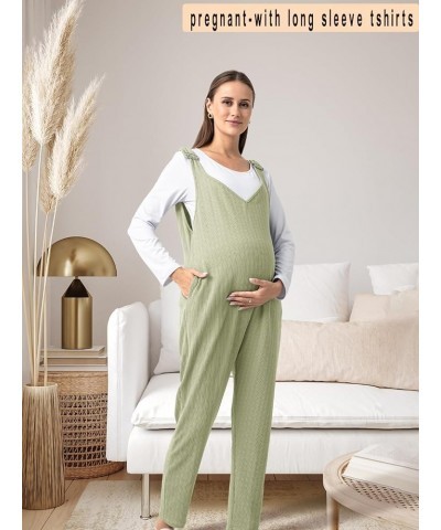 Ribbed Knit Maternity Jumpsuits Overalls Pants Fall Winter V Neck Casual Fit Clothes for Women with Pockets 1-tan $21.00 Jump...