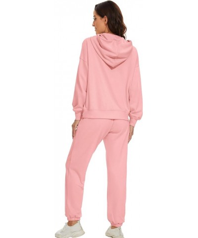 Womens Half Button Pullover Long Sleeve Sweatshirt Jogger Pants Lounge Sets 2 Piece Outfits Sweatsuit with Pockets Pink $25.9...