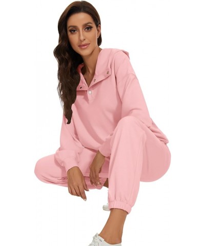 Womens Half Button Pullover Long Sleeve Sweatshirt Jogger Pants Lounge Sets 2 Piece Outfits Sweatsuit with Pockets Pink $25.9...