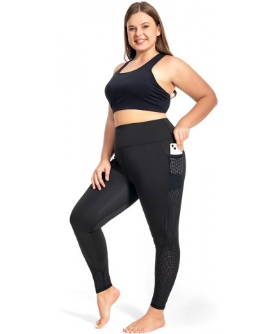 Plus Size Capri Leggings for Women with Pockets L-5X Workout Leggings Black Mesh Yoga Pants High Waisted Tummy Control Black ...