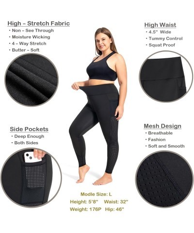 Plus Size Capri Leggings for Women with Pockets L-5X Workout Leggings Black Mesh Yoga Pants High Waisted Tummy Control Black ...