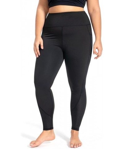 Plus Size Capri Leggings for Women with Pockets L-5X Workout Leggings Black Mesh Yoga Pants High Waisted Tummy Control Black ...