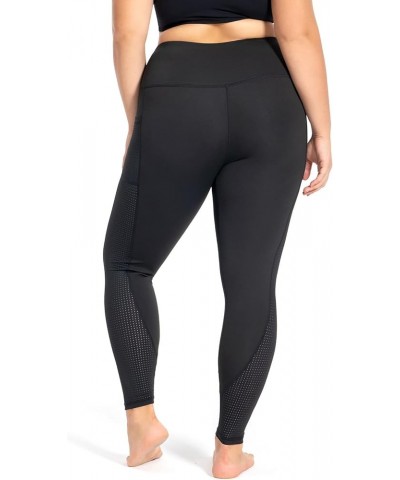 Plus Size Capri Leggings for Women with Pockets L-5X Workout Leggings Black Mesh Yoga Pants High Waisted Tummy Control Black ...