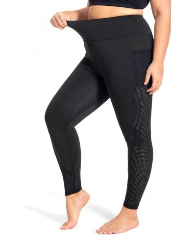 Plus Size Capri Leggings for Women with Pockets L-5X Workout Leggings Black Mesh Yoga Pants High Waisted Tummy Control Black ...