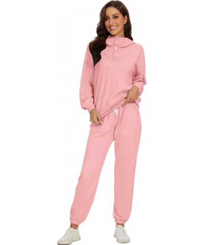 Womens Half Button Pullover Long Sleeve Sweatshirt Jogger Pants Lounge Sets 2 Piece Outfits Sweatsuit with Pockets Pink $25.9...