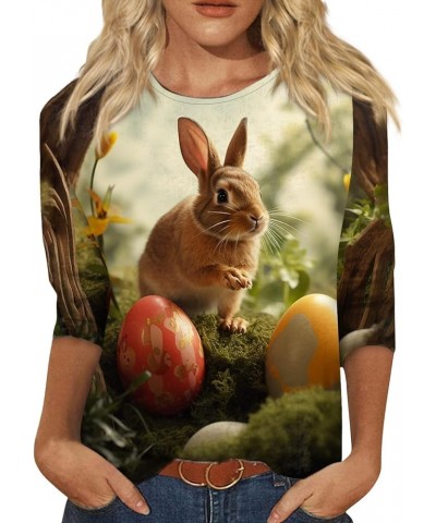 2024 Summer Easter Festival 3/4 Sleeve Top for Women,Ladies Casual Egg Print Three Quarter Sleeve T Shirt Holiday Blouse 06-g...