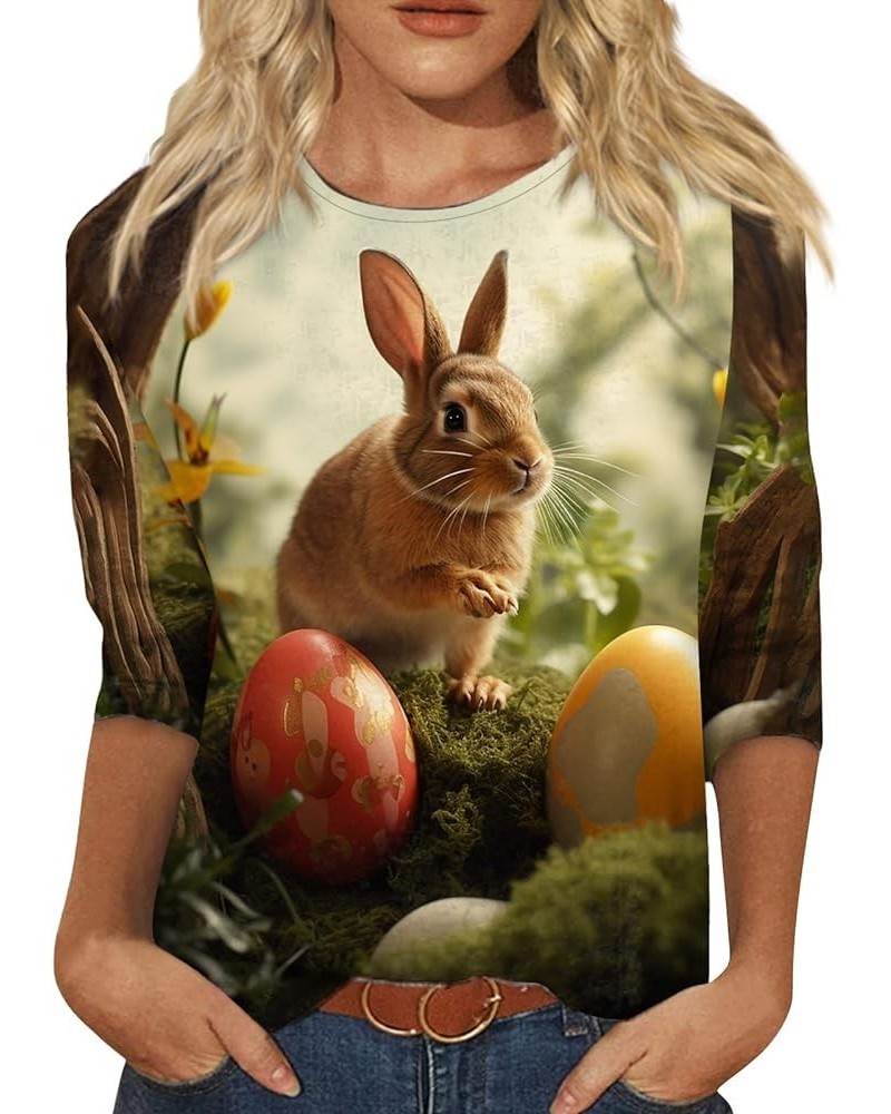 2024 Summer Easter Festival 3/4 Sleeve Top for Women,Ladies Casual Egg Print Three Quarter Sleeve T Shirt Holiday Blouse 06-g...