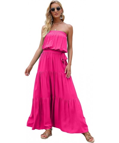 Women's Strapless Maxi Dress Floral Off Shoulder Tube Top Casual Beach Party Long Dress Hot Pink $14.49 Dresses