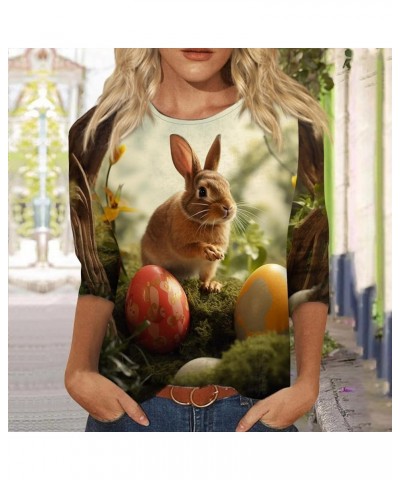 2024 Summer Easter Festival 3/4 Sleeve Top for Women,Ladies Casual Egg Print Three Quarter Sleeve T Shirt Holiday Blouse 06-g...