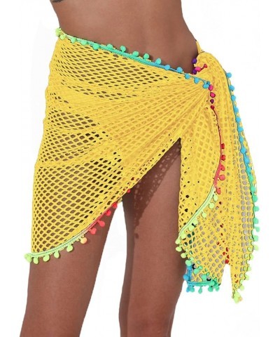 Women's Sarongs Beach Wrap Crochet Cover Up Skirt Tassel Knit Mini Beach Cover Up Yellow $10.59 Swimsuits