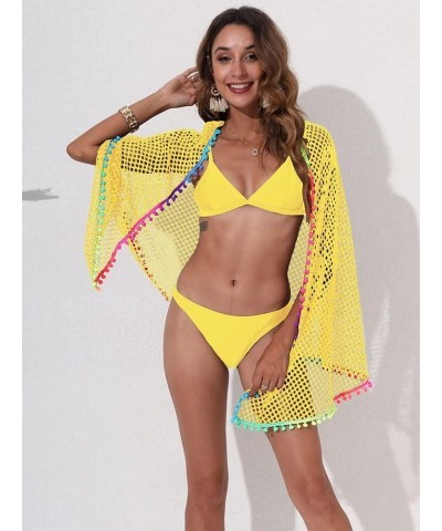 Women's Sarongs Beach Wrap Crochet Cover Up Skirt Tassel Knit Mini Beach Cover Up Yellow $10.59 Swimsuits