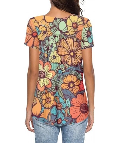 Womens Tops S-4XL Teen Girls Short Sleeves Top Casual Clothes Flower Green $13.50 Blouses