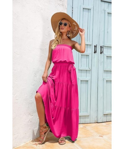 Women's Strapless Maxi Dress Floral Off Shoulder Tube Top Casual Beach Party Long Dress Hot Pink $14.49 Dresses