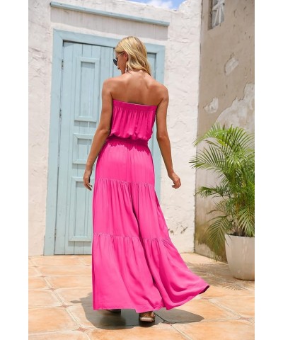 Women's Strapless Maxi Dress Floral Off Shoulder Tube Top Casual Beach Party Long Dress Hot Pink $14.49 Dresses