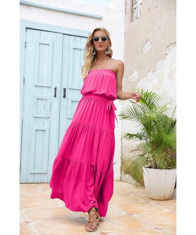 Women's Strapless Maxi Dress Floral Off Shoulder Tube Top Casual Beach Party Long Dress Hot Pink $14.49 Dresses