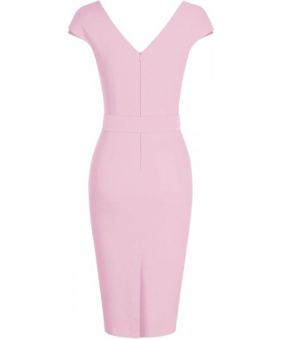 Women's Vintage 1950s Style Wrap V Neck Tie Waist Formal Cocktail Dress Baby Pink $22.57 Dresses