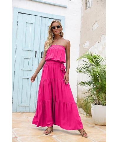 Women's Strapless Maxi Dress Floral Off Shoulder Tube Top Casual Beach Party Long Dress Hot Pink $14.49 Dresses