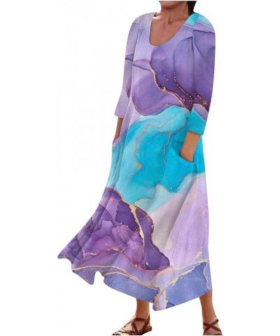 Maxi Dress for Women Long Sleeve Printing Cute Flowy Oversize Summer Beach Linen Dresses with Pocket 16-purple $17.10 Dresses