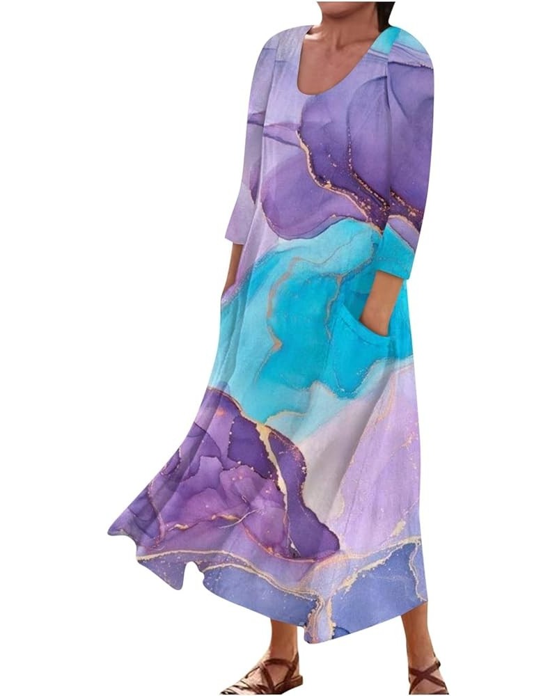 Maxi Dress for Women Long Sleeve Printing Cute Flowy Oversize Summer Beach Linen Dresses with Pocket 16-purple $17.10 Dresses