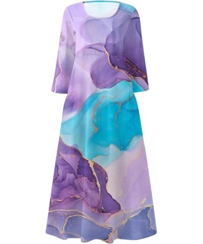 Maxi Dress for Women Long Sleeve Printing Cute Flowy Oversize Summer Beach Linen Dresses with Pocket 16-purple $17.10 Dresses