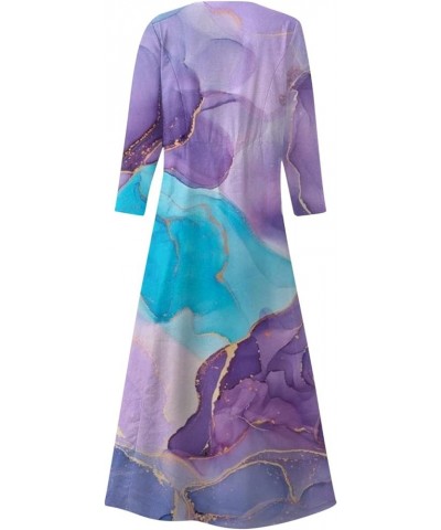 Maxi Dress for Women Long Sleeve Printing Cute Flowy Oversize Summer Beach Linen Dresses with Pocket 16-purple $17.10 Dresses