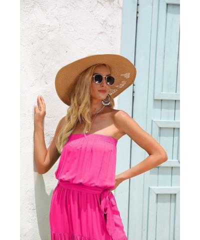 Women's Strapless Maxi Dress Floral Off Shoulder Tube Top Casual Beach Party Long Dress Hot Pink $14.49 Dresses