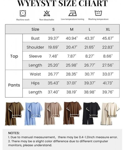 Women Sweater Sets 2 Piece Lounge Sets Short Sleeve Knit Pullover Tops Wide Leg Pants Travel Tracksuit Blue $10.50 Activewear